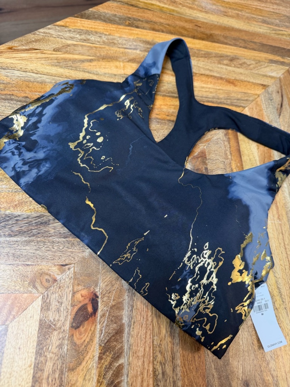 Old Navy Sports Bra Blue with Gold Marble Accents Sz M